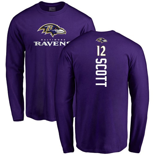 Men Baltimore Ravens Purple Jaleel Scott Backer NFL Football #12 Long Sleeve T Shirt->baltimore ravens->NFL Jersey